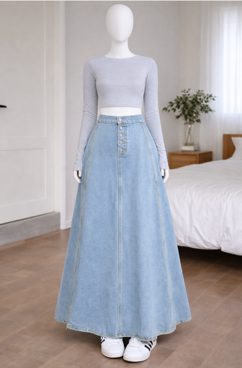 3 Knöpfe Jeans Rock ohne Schlitz