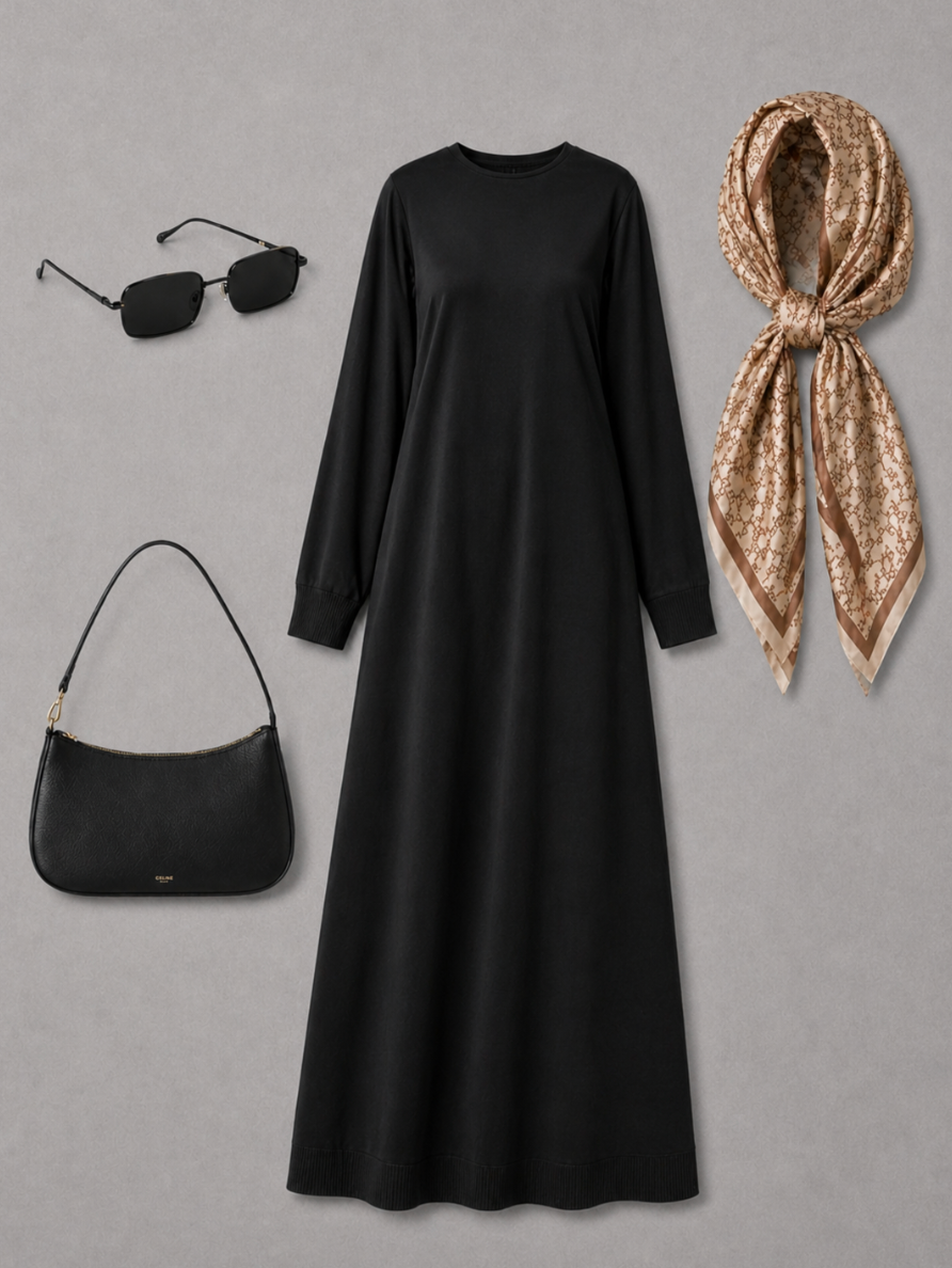 Abayah + Hijab + Brille + Tasche
