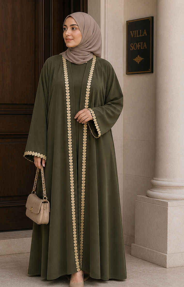 Abaya mit goldener Stickerei